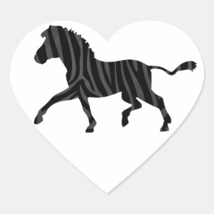 Zebra Black and Grey Print Silhouette Heart Sticker
