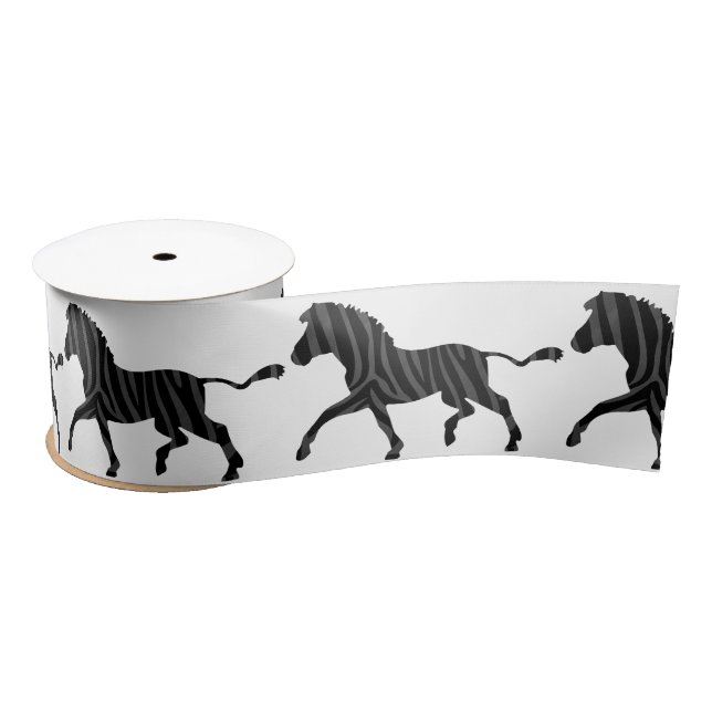 Zebra Black and Grey Print Silhouette Satin Ribbon (Spool)