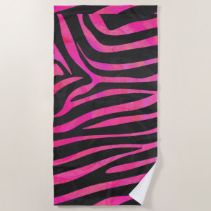 Zebra Black and Hot Pink Art Beach Towel