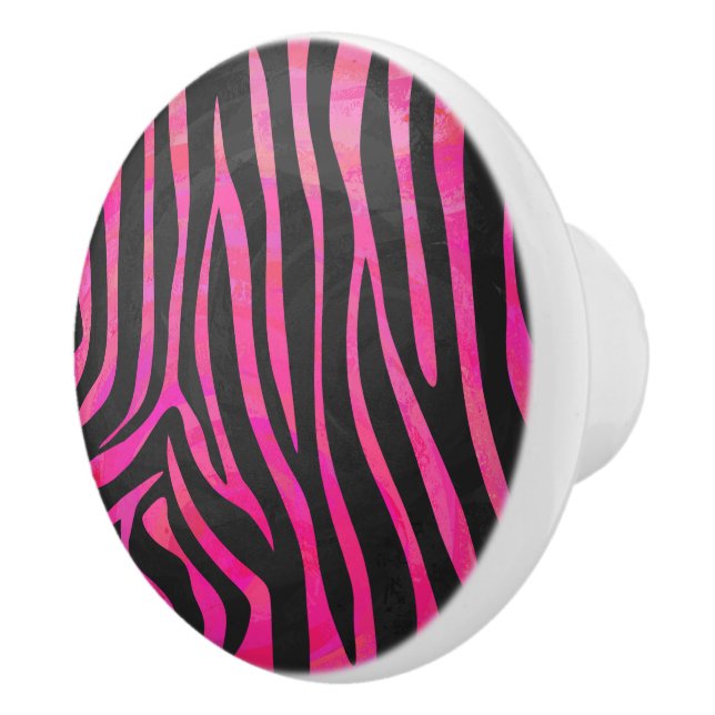 Zebra Black and Hot Pink Print Ceramic Knob (Right)