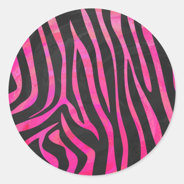 Zebra Black and Hot Pink Print Classic Round Sticker (Front)