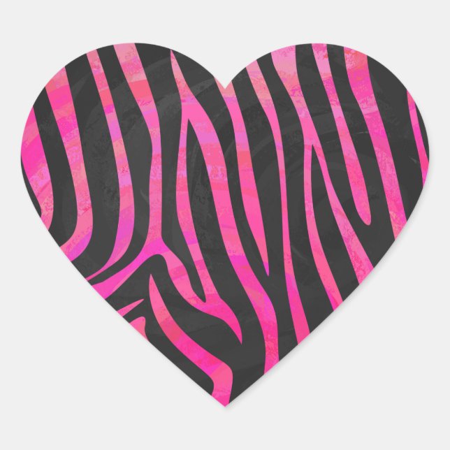 Zebra Black and Hot Pink Print Heart Sticker (Front)