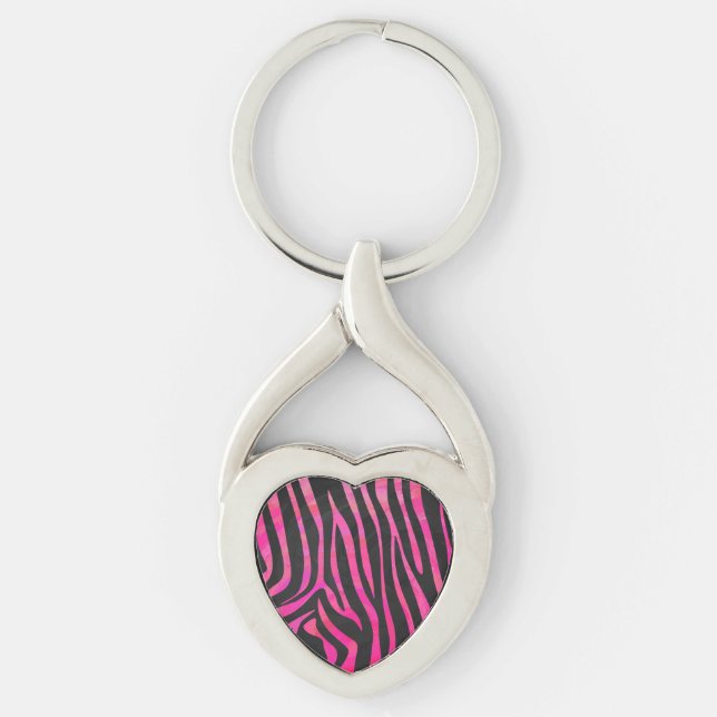 Zebra Black and Hot Pink Print Key Ring (Front)