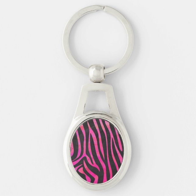 Zebra Black and Hot Pink Print Key Ring (Front)