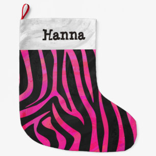 Zebra Black and Hot Pink Print Large Christmas Stocking