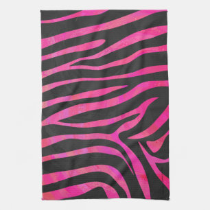 Zebra Black and Hot Pink Print Tea Towel