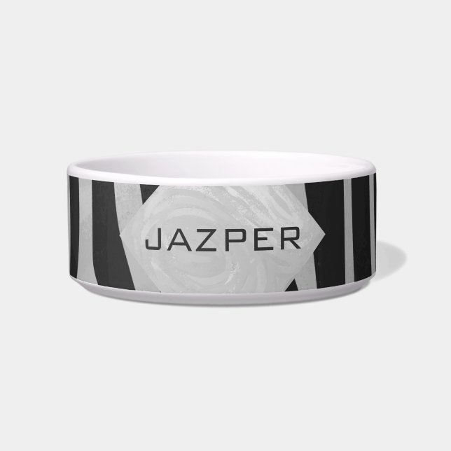 Zebra Black and Light Grey Monogram Bowl (Front)
