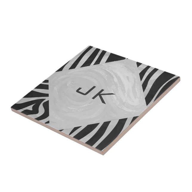 Zebra Black and Light Grey Monogram Ceramic Tile (Side)