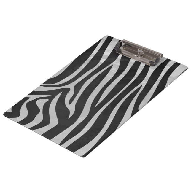 Zebra Black and Light Grey Monogram Clipboard (Angled)