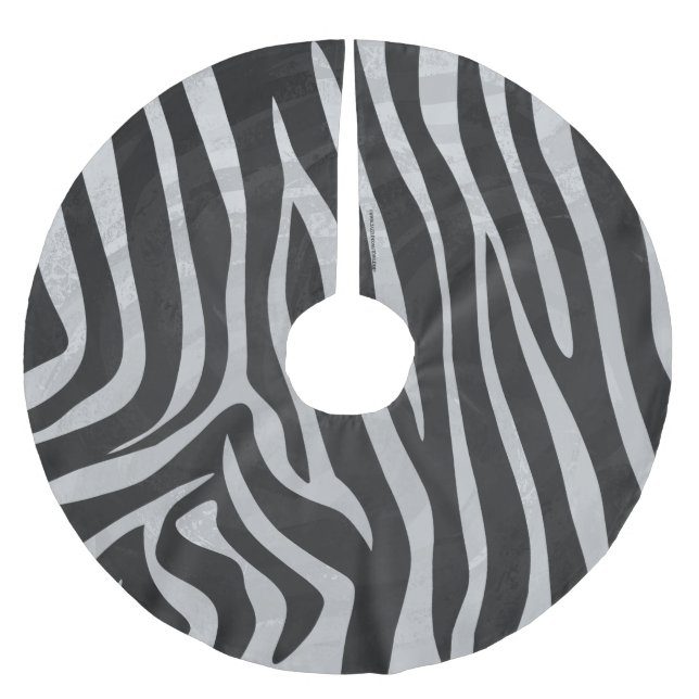 Zebra Black and Light Grey Print Brushed Polyester Tree Skirt (Front)