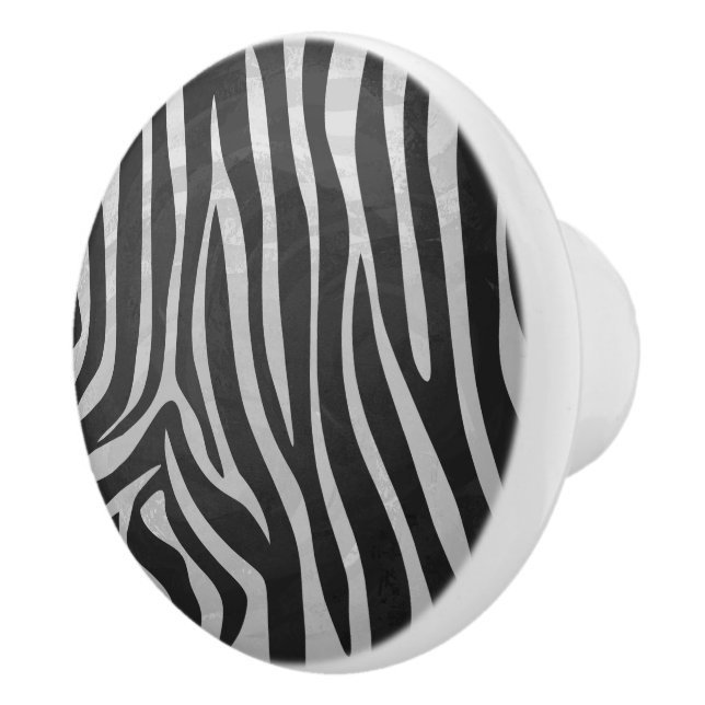 Zebra Black and Light Grey Print Ceramic Knob (Right)