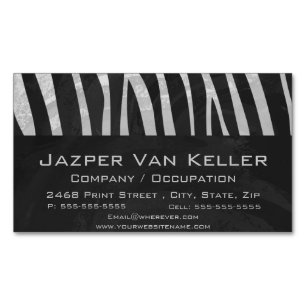Zebra Black and Light Grey Print Magnetic Business Card