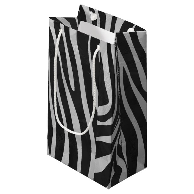 Zebra Black and Light Grey Print Small Gift Bag (Front Angled)