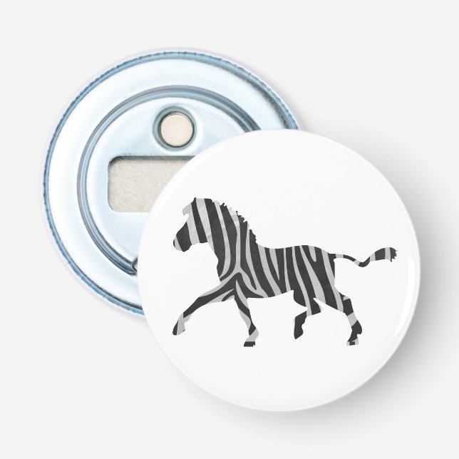Zebra Black and Light Grey Silhouette Bottle Opener (Front)