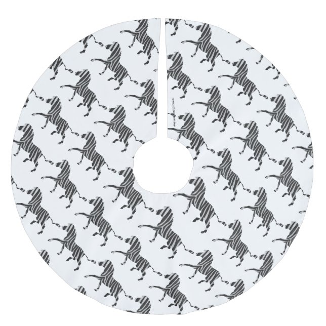Zebra Black and Light Grey Silhouette Brushed Polyester Tree Skirt (Front)