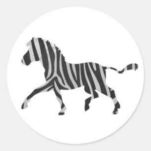 Zebra Black and Light Grey Silhouette Classic Round Sticker