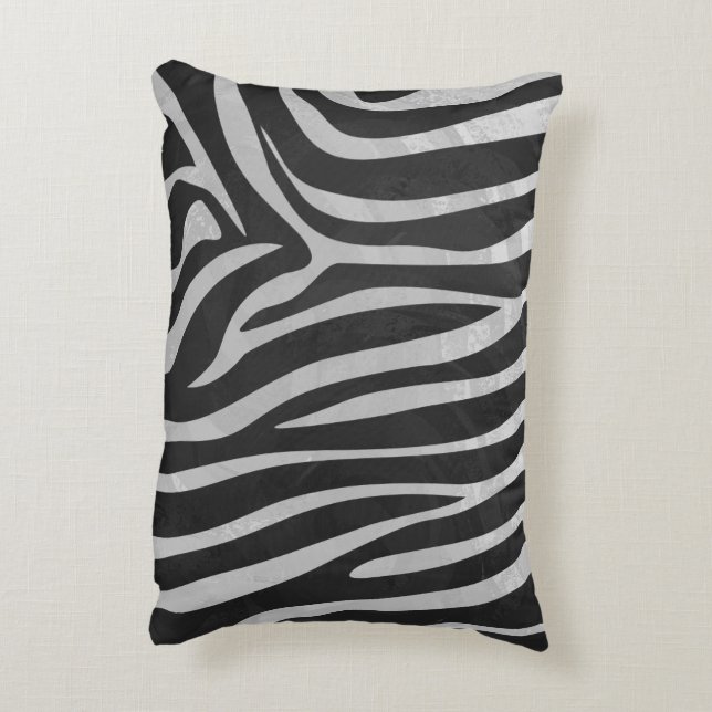 Zebra Black and Light Grey Silhouette Decorative Cushion (Back(Vertical))