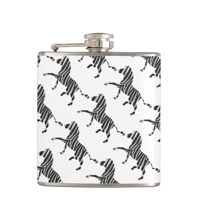 Zebra Black and Light Grey Silhouette Hip Flask (Front)