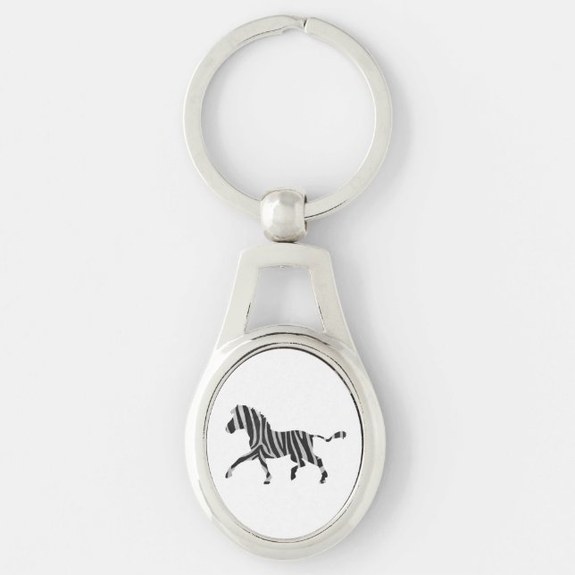 Zebra Black and Light Grey Silhouette Key Ring (Front)