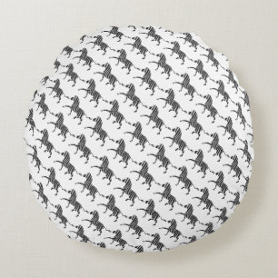 Zebra Black and Light Grey Silhouette Round Cushion