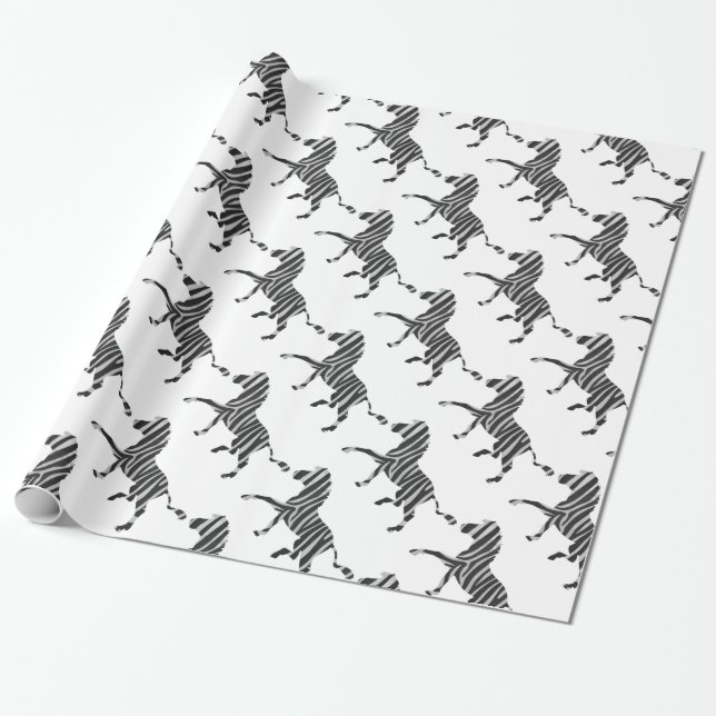 Zebra Black and Light Grey Silhouette Wrapping Paper (Unrolled)