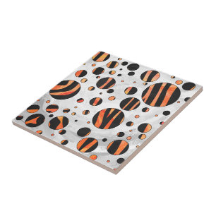 Zebra Black and Orange Polka Dots Ceramic Tile