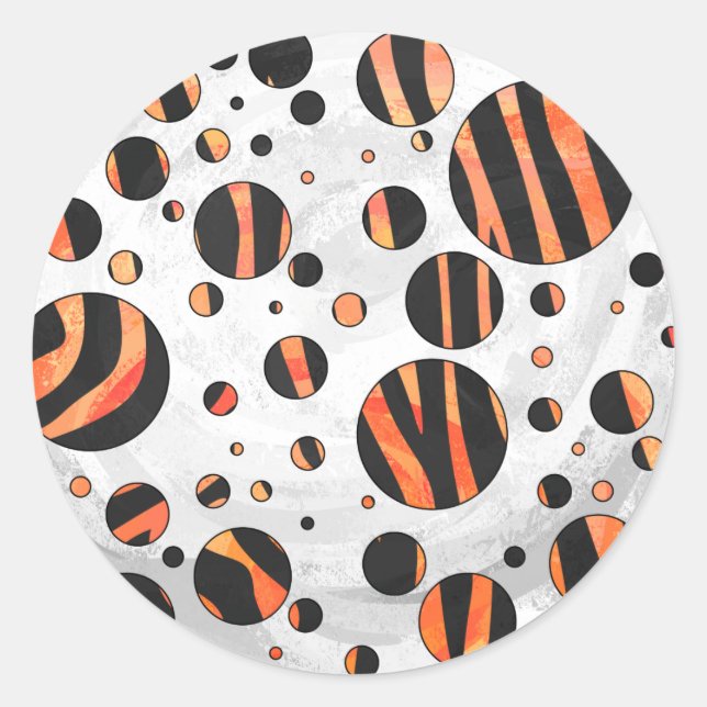 Zebra Black and Orange Polka Dots Classic Round Sticker (Front)