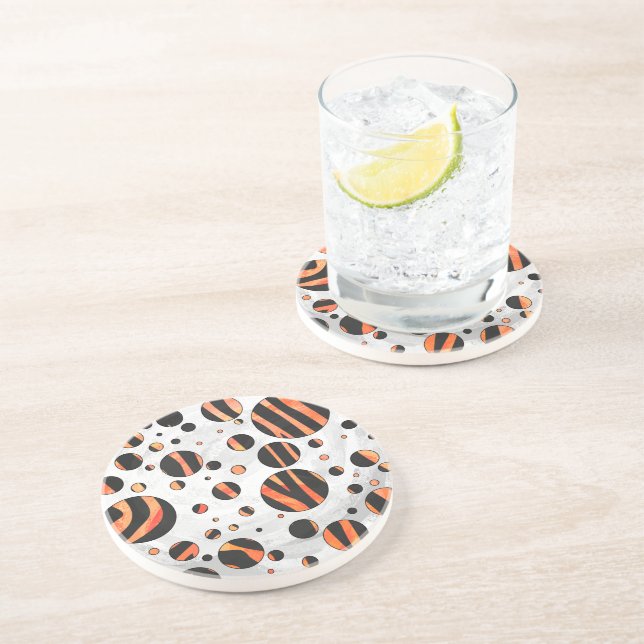 Zebra Black and Orange Polka Dots Coaster (Side)