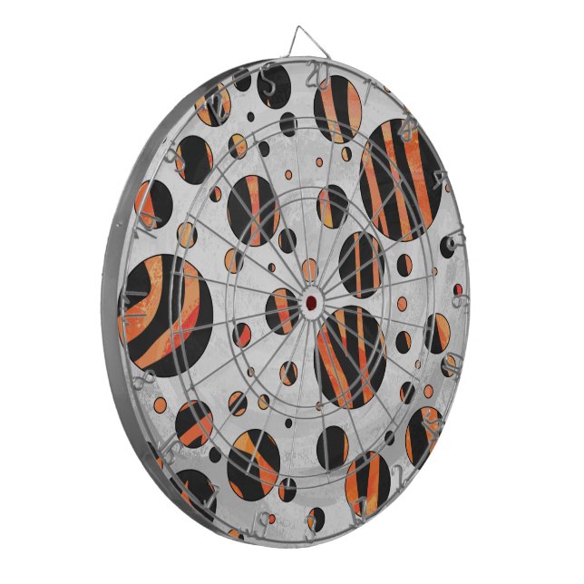 Zebra Black and Orange Polka Dots Dartboard (Front Left)