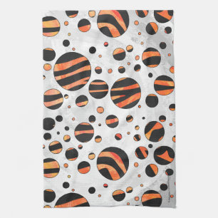 Zebra Black and Orange Polka Dots Tea Towel