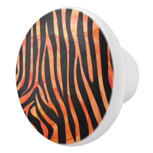 Zebra Black and Orange Print Ceramic Knob
