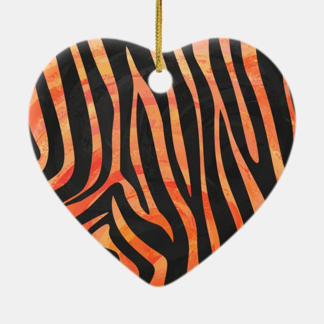 Zebra Black and Orange Print Ceramic Tree Decoration (Back)