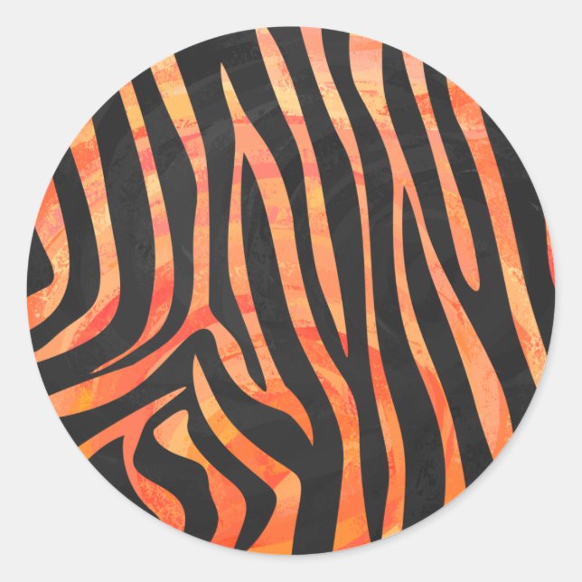 Zebra Black and Orange Print Classic Round Sticker (Front)