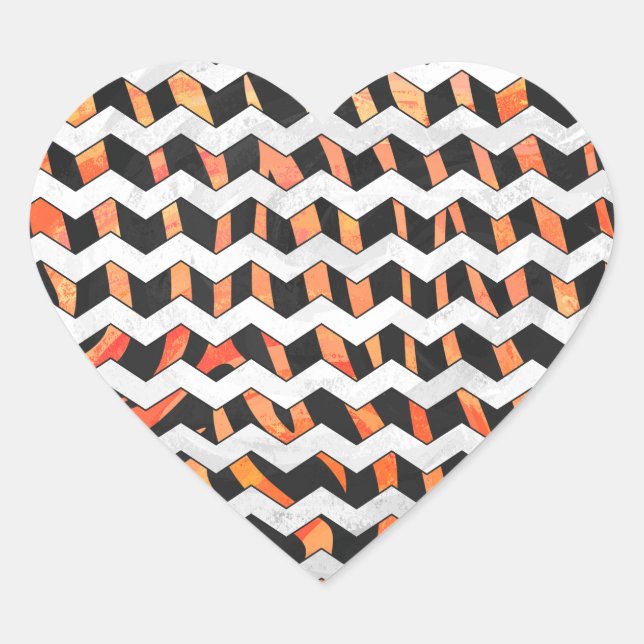 Zebra Black and Orange Print Heart Sticker (Front)