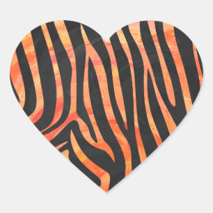 Zebra Black and Orange Print Heart Sticker