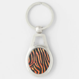 Zebra Black and Orange Print Key Ring