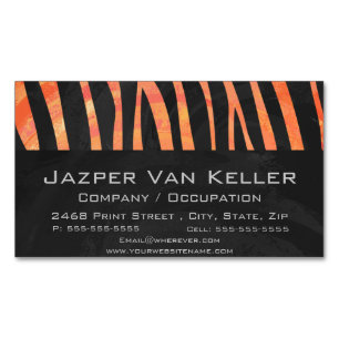 Zebra Black and Orange Print Magnetic Business Card