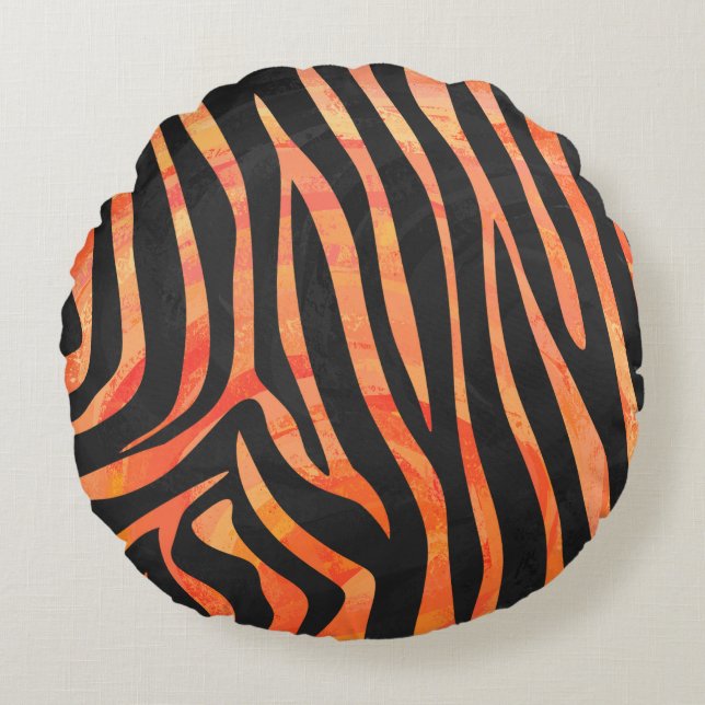 Zebra Black and Orange Print Round Cushion (Front)