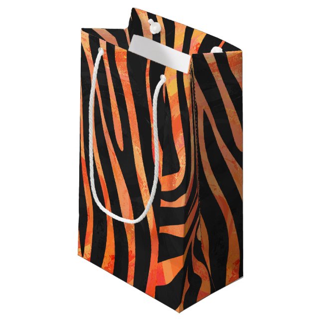 Zebra Black and Orange Print Small Gift Bag (Front Angled)