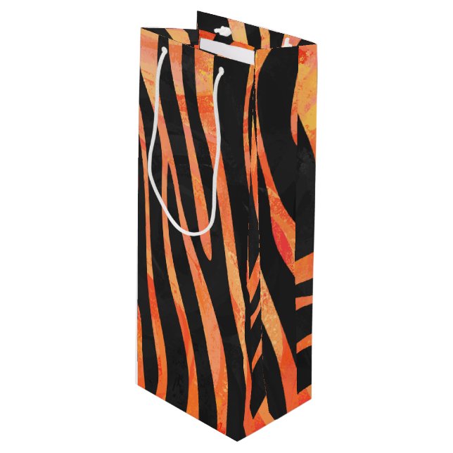 Zebra Black and Orange Print Wine Gift Bag (Front Angled)