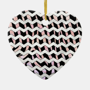 Zebra Black and Pink Chevron Ceramic Tree Decoration