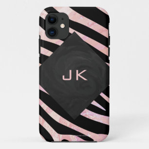 Zebra Black and Pink Monogram iPhone 11 Case