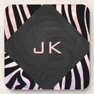 Zebra Black and Pink Monogram Coaster