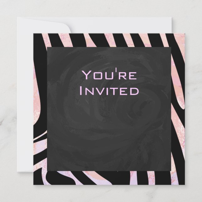 Zebra Black and Pink Monogram Invitation (Front)