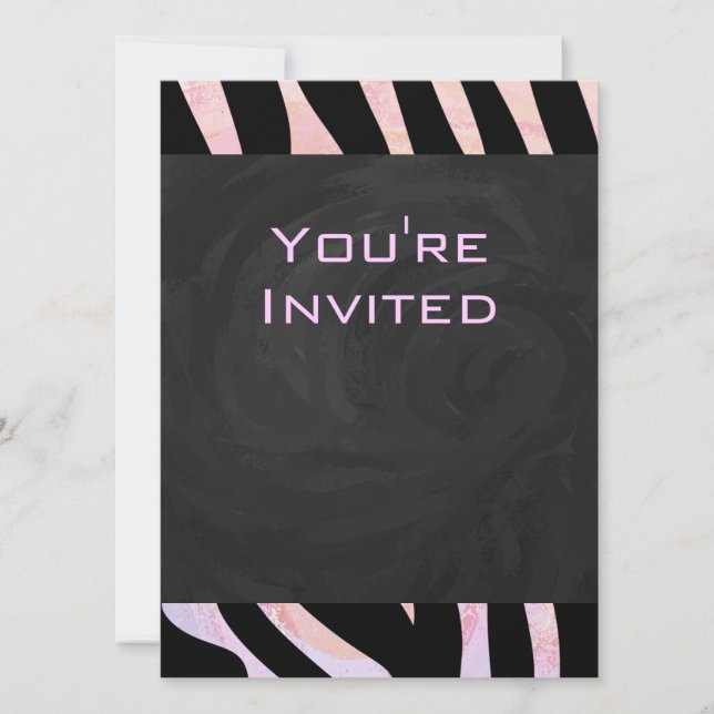 Zebra Black and Pink Monogram Invitation (Front)