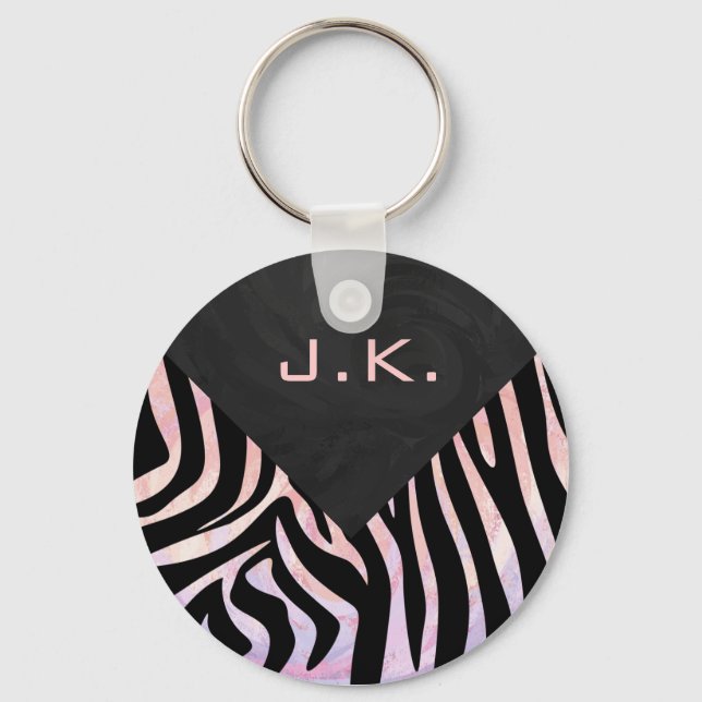 Zebra Black and Pink Monogram Key Ring (Front)