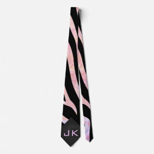 Zebra Black and Pink Monogram Tie