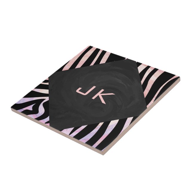 Zebra Black and Pink Monogram Tile (Side)