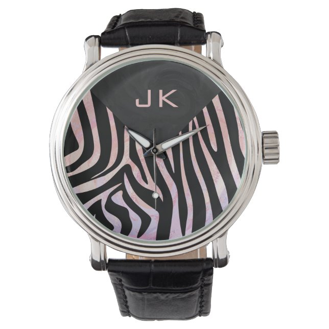 Zebra Black and Pink Monogram Watch (Front)