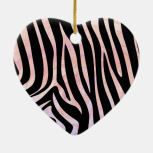 Zebra Black and Pink Print Ceramic Ornament